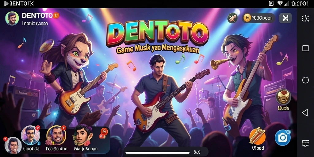 Tampilan gameplay DENTOTO dengan berbagai genre musik yang menarik.