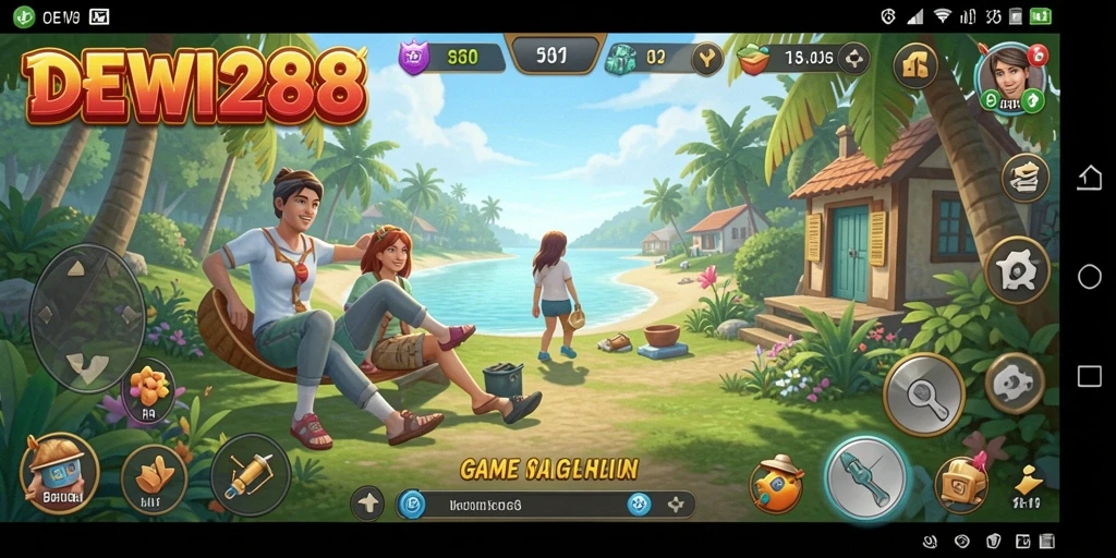 Tampilan gameplay DEWI288 yang ceria dan menghibur.