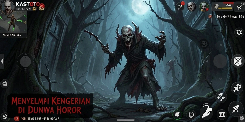 Screenshot gameplay KASTOTO menampilkan suasana menegangkan di dunia horor.