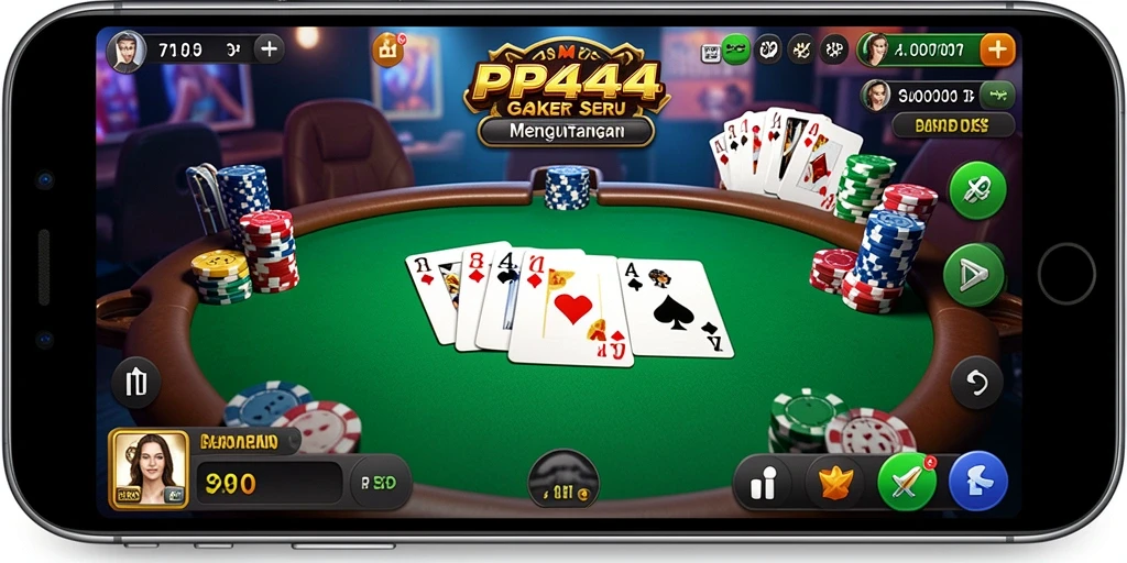 Tampilan gameplay seru di PP444 dengan pemain berinteraksi di meja poker.