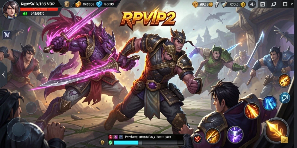 Tampilan gameplay RPVIP2 dengan pertarungan antar karakter yang seru.