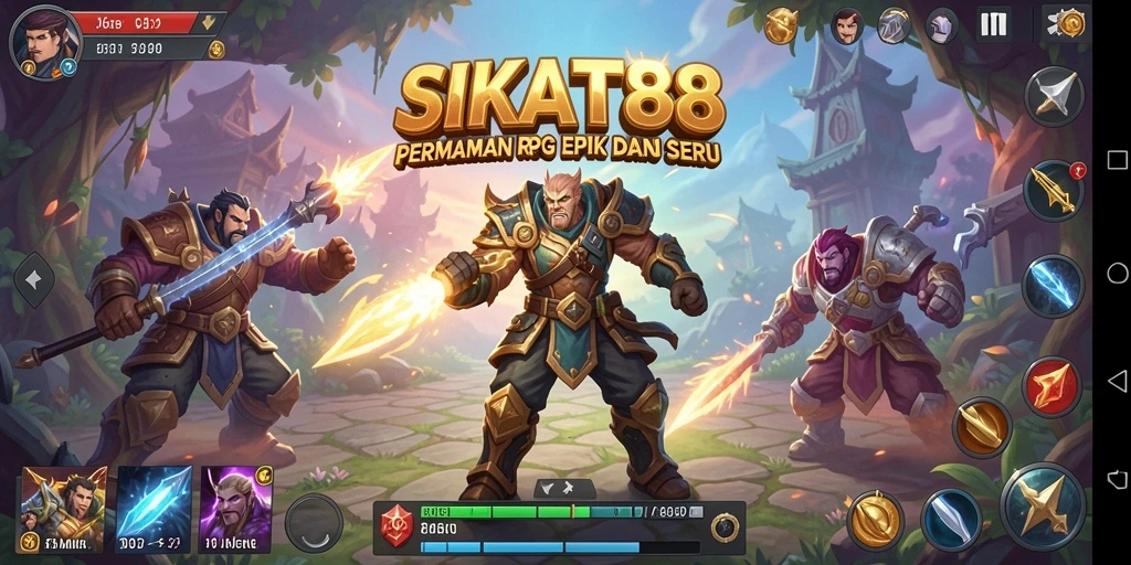 Screenshot gameplay SIKAT88 menampilkan pertarungan epik dalam dunia RPG.