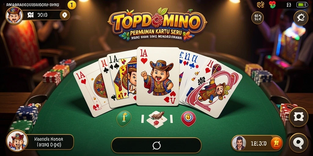 Screenshot dari gameplay TOPDOMINO yang menampilkan suasana permainan kartu yang seru.